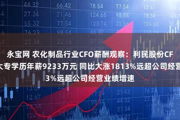 永宝网 农化制品行业CFO薪酬观察：利民股份CFO沈书艳大专学历年薪9233万元 同比大涨1813%远超公司经营业绩增速